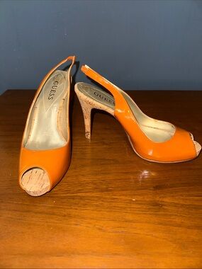 Guess peep toe sling back heels